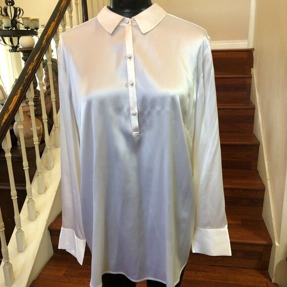 Chico's Black Label Ivory Silk Blend Blouse Long Sleeve Collared Desc. for Size - Picture 1 of 7
